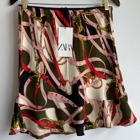 Zara printed ruffled hem skirt NWT M - Picture 4 of 15